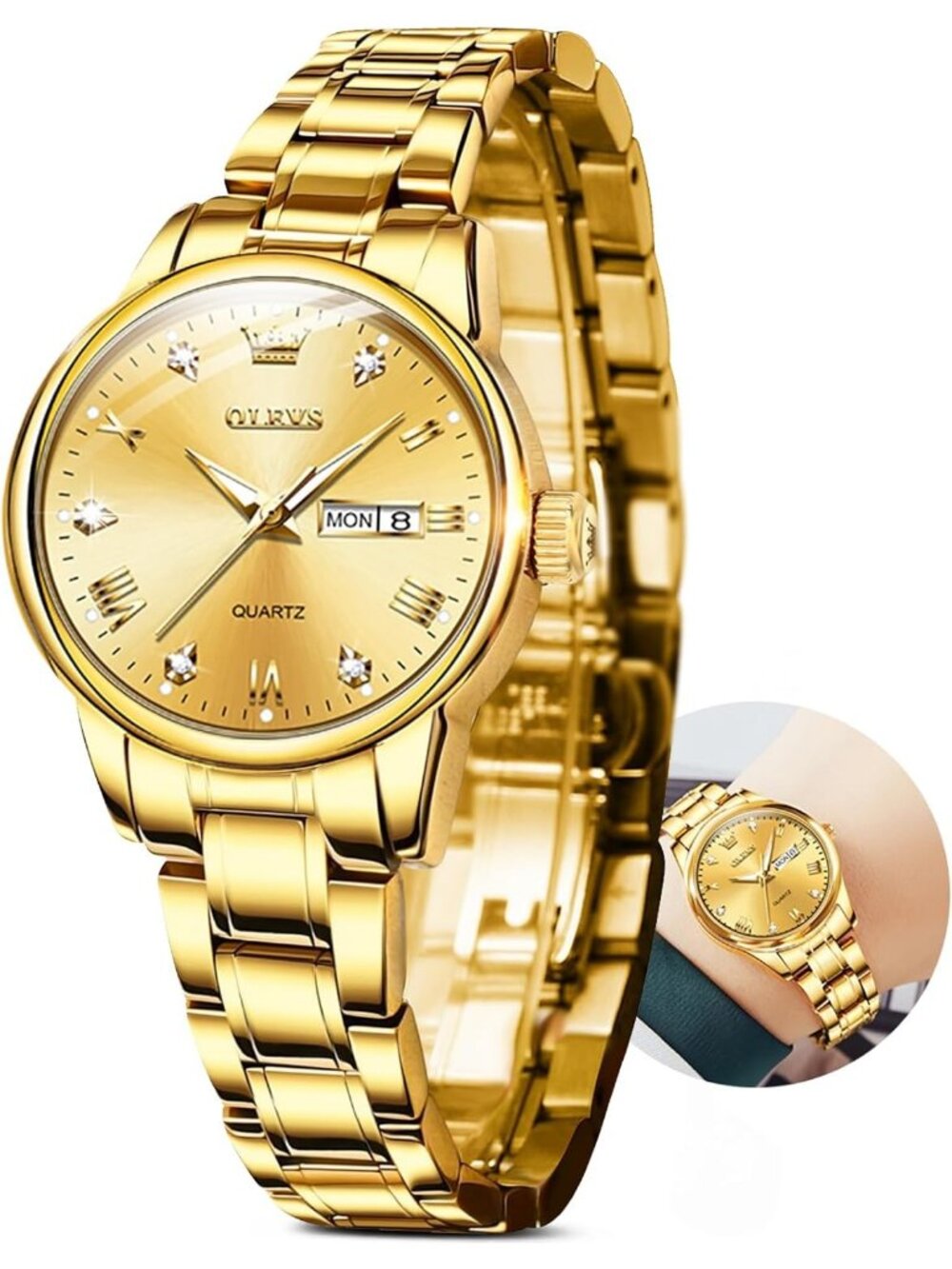 Women's All Gold Adjustable Strap Stainless Steel Waterproof Luxury Wrist Watch